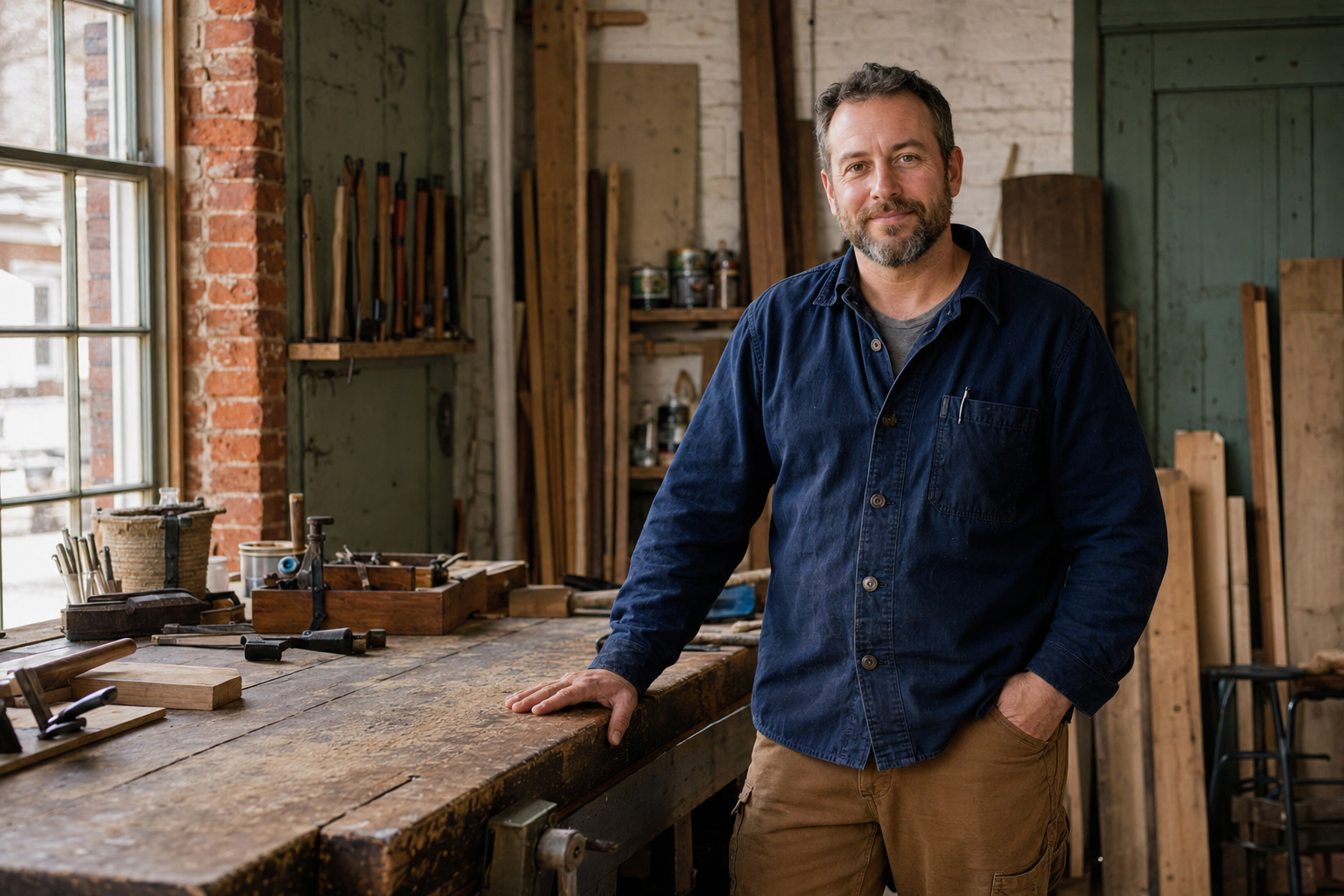 Local service business owner working in a well-used Lancaster County workshop